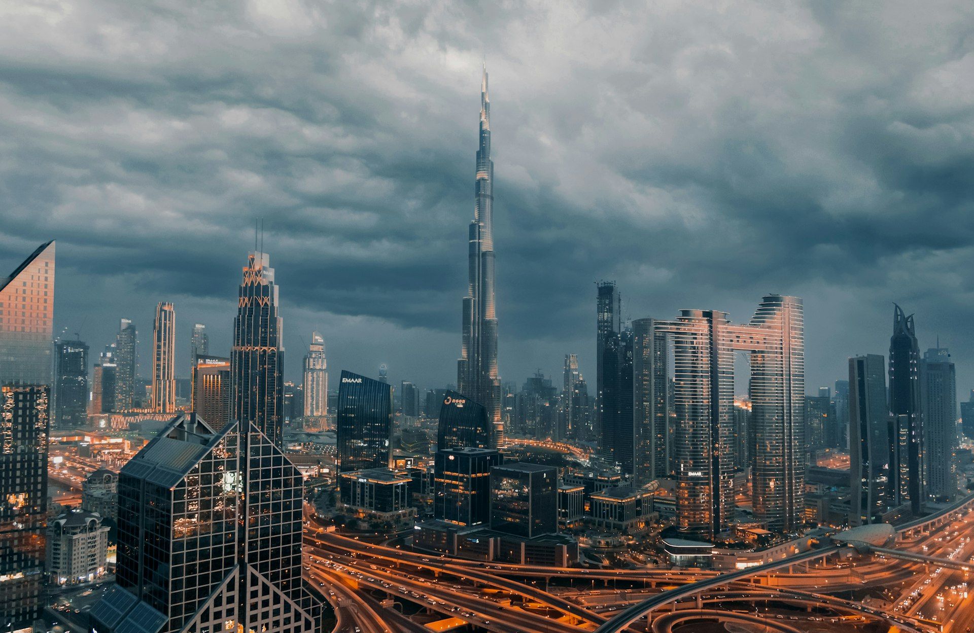 Downtown Dubai — Burj Khalifa skyline at dusk